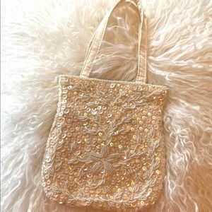 Iridescent White Sequined & Beaded Evening Bag